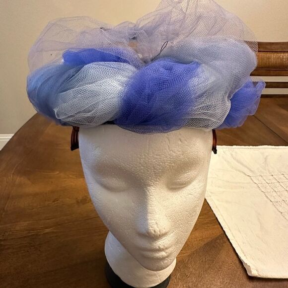 Vintage Hat-nip crown pillbox hat Fascinator, hat, blues, mesh elegant - Picture 13 of 16